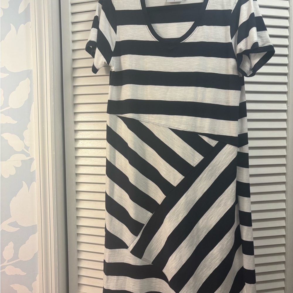 FOIL Navy and White Nautical Stripe Dress Small EUC